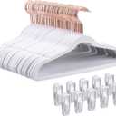 Tonswachic 14 Inch Velvet Kids Hangers -50 Pack Durable & Non-Slip Closet Organizers for Big Kids & School-Age Children, 0.2" Ultra Slim Space-Saving Design with 10 Hanger Clips - White