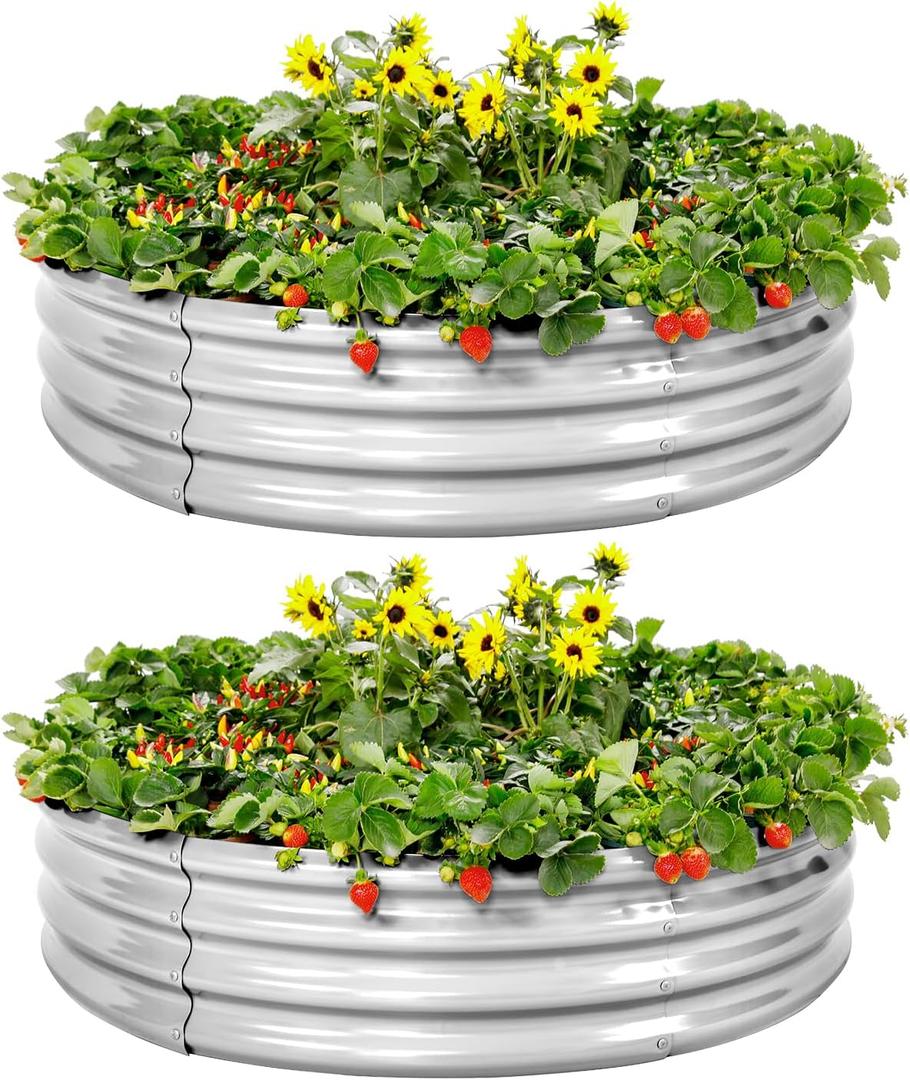 Land Guard Galvanized Raised Garden Bed 2Pcs, Planter Raised Garden Beds Outdoor, Round Clearance Raised Garden Beds for Gardening Vegetables 4x4x1ft……