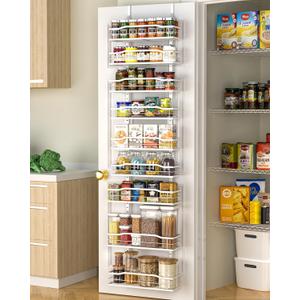 Moforoco White Narrow 9-Tier Over The Door Pantry Organizer, Pantry Organization and Storage, Metal Hanging Basket Wall Spice Rack Seasoning Shelves, 12.2"