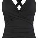 Hilor Women's Underwire Tankini Top Tummy Control Bathing Suits Sexy V Neck Crossover Swim Top Only (18, Black)