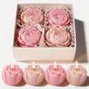 Bllavie 4PCS Pink Valentines Candle Pink Rose Shaped with Romantic Rose Fragrance, Mood Setting Candle for Romantic Dinner, Valentine's Gift for Girlfriend or Wife, Valentine's Day Decorations