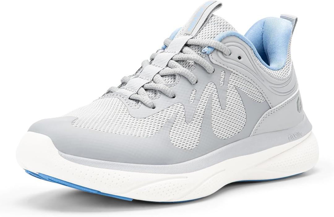 FitVille Extra Wide Shoes for Women, Hands Free Slip On Sneakers Lightweight Wide Walking Shoes Arch Support Comfortable Orthopedic Shoe for Standing All Day - ZephyrLite V4 (Mauve Grey/Sky Blue)