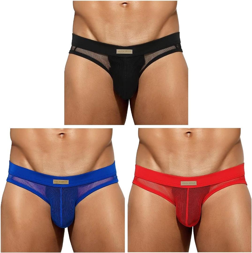Arjen Kroos Men's Sexy Briefs Mesh Breathable Comfortable Underwear (XXL)