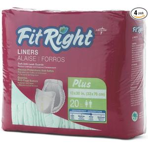 FitRight Plus Liners, Heavy Absorbency, 13 x 30, 4 packs of 20 (80 total)