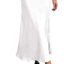 BTFBM 2025 Womens Summer Fall Long Satin Skirt Silk Elegant High Waist Cocktail Party Wedding Flowy A-Line Midi Skirts Size M