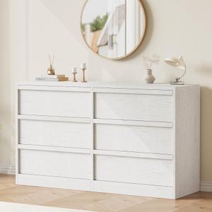 GarveeHome 6 Drawer Dresser for Bedroom, 47in Wide Antique White 6 Chest of Drawers with Large Storage, Wooden Dresser Organizer for Living Room, Nursery, Entryway