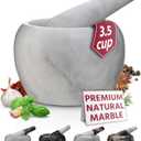 Gusto Nostro Natural Marble Mortar and Pestle Set | 6 Inch - 3.5 Cup Extra Large Mortar Pestle Set for Grinding Herbs, Nuts, Grains | Pesto Grinding and Guacamole Stone Bowl | Marble Spice Crusher (White)