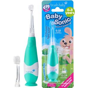 brush-baby BabySonic Infant and Toddler Electric Toothbrush for Ages 0-3 Years - Smart LED Timer and Gentle Vibration Provide a Fun Brushing Experience - Includes 2 Sensitive Brush Heads (Teal) (1 Count (Pack of 1))