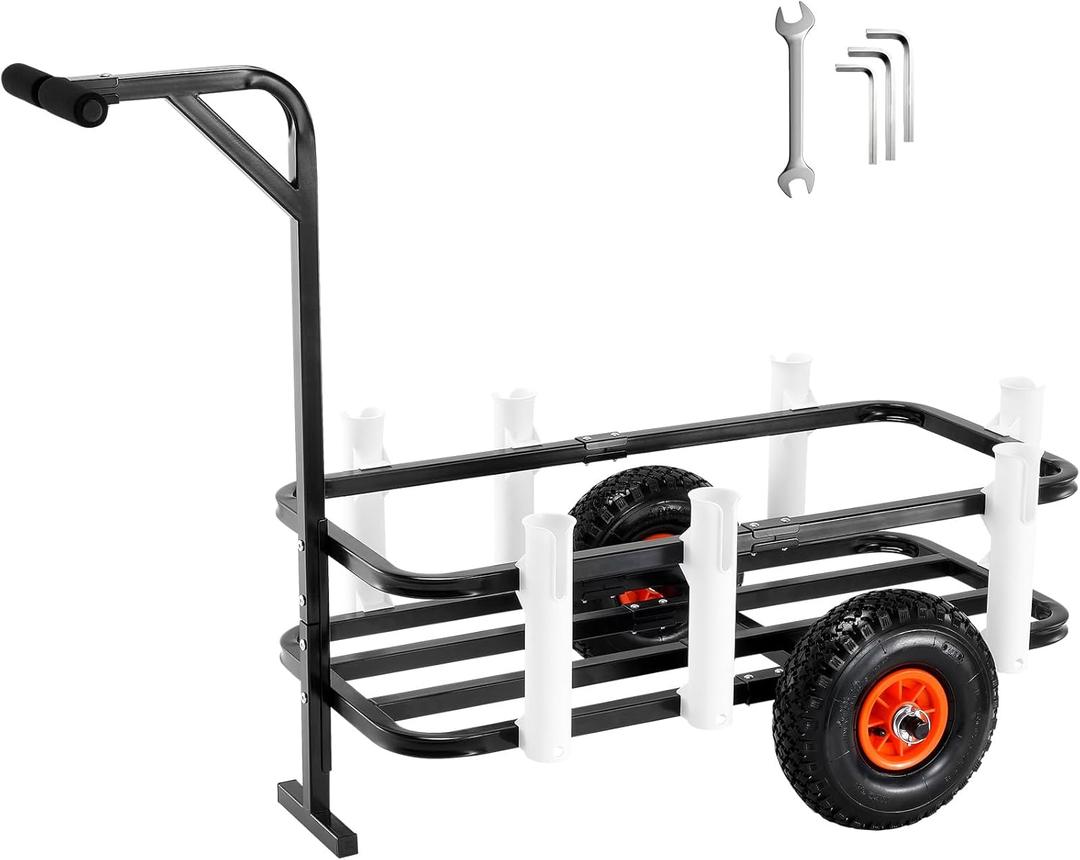 VEVOR Beach Fishing Cart, 200 lbs Load Capacity, Fish and Marine Cart with Two 11" Big Wheels Rubber Balloon Tires for Sand, Heavy-Duty Steel Pier Wagon Trolley with 7 Rod Holders for Fishing, Picnic