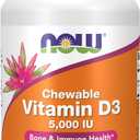NOW Foods Supplements, Vitamin D-3 5,000 IU, Natural Mint Flavor, Structural Support*, 120 Chewables (BB-07/2028)