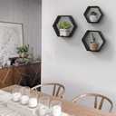 AHDECOR Wall Mounted Hexagon Floating Shelves, Wooden Wall Organizer Hanging Shelf for Home Decor, Set of 3, Black