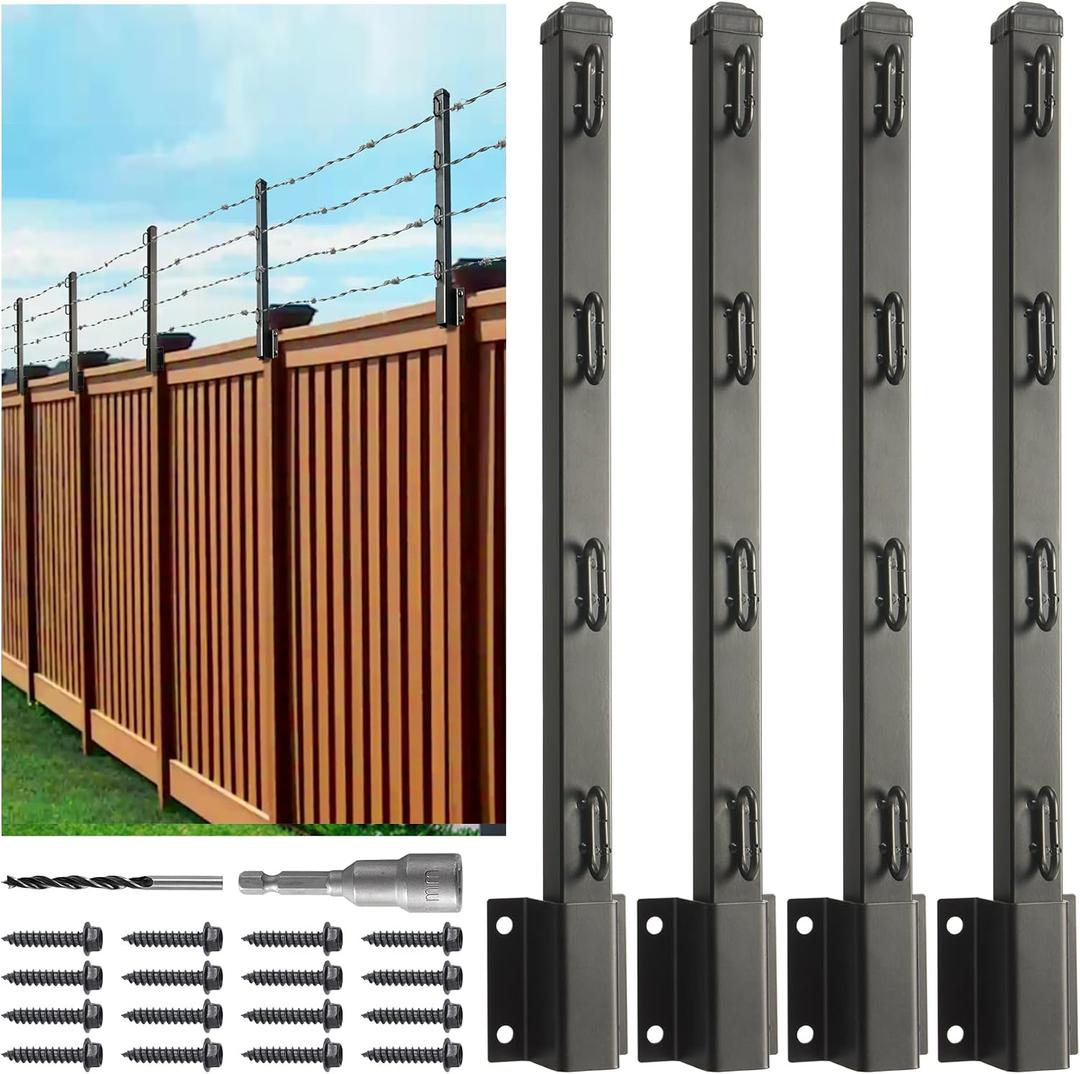 Fence Post Extender, 23.5" Fence Barbed Wire Extend Armfor Outdoor Fences to Increase Height, Protect Privacy and Pets Jumping Off (4, 23.5in)
