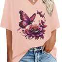 Oversized Tshirts for Women V Neck Short Sleeve Summer Casual Basic Loose Tops 2026
