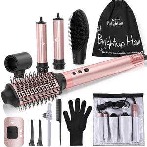 Brightup Upgraded Professional Hot Air Styler  1400W High-Speed Blow Dryer Brush with 120,000 RPM, No Heat Damage, Fast Drying for Wavy, Curly & Straight Hair, 110V, Multi-Styler with Storage Bag