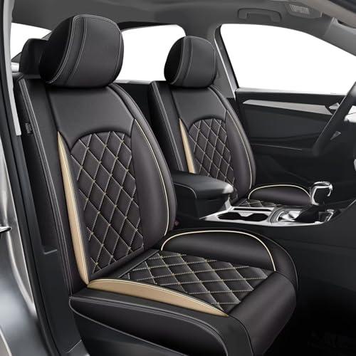 RAWAKORW Full Set Car Seat Cover Fit for Volkswagen VW Jetta 2007-2025 : Waterproof Luxury Leather Seat Covers - Compatible with Airbag & Easy to Install - Automotive Accessories (5 Seats Golden)