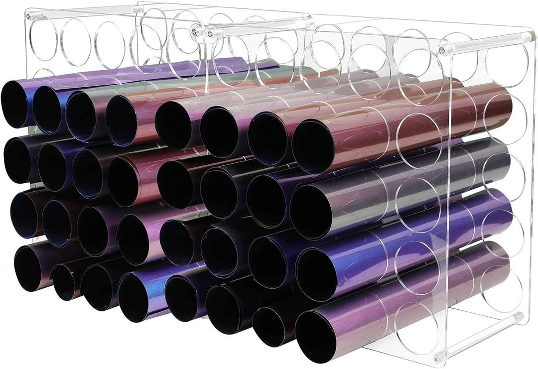 Volepet Acrylic Vinyl Roll Storage Rack, 50-Holes, 2-Pack 25Holes Each, Modern, Wall Mount, Home Office, 6 x 24 x 12.2 inches