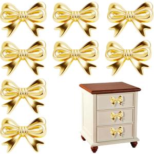 8 Pack Vintage Bow-Shaped Dresser Knobs, Decorative Drawer Handles for Desk,TV Cabinet,Wardrobe & Bookcase - Antique Gold Hardware Pulls (Gold-8)