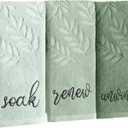 Moukeren 3 Pcs Sage Green Hand Towels for Bathroom 100% Cotton Jacquard Embroidered Soak Unwind Bath Towels Bathroom Spa Kitchen Dishcloth Gift Set Farmhouse Decorations (Green Leaves)