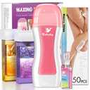 Roll on Wax Kit, Roll on Waxing Kit for Hair Removal, Wax Roller Kit for All Skin Types for men, Hair Removal with 2 Soft Cartridges and 50 Strips, Waxing Kit for Women