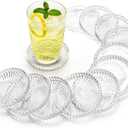 Elsjoy 12 Pack 4 Inch Modern Clear Coaster Set, Round Pillar Candle Holder Plates, Clear Crystal Glass Coaster for Drinks, Bar, Dining Table
