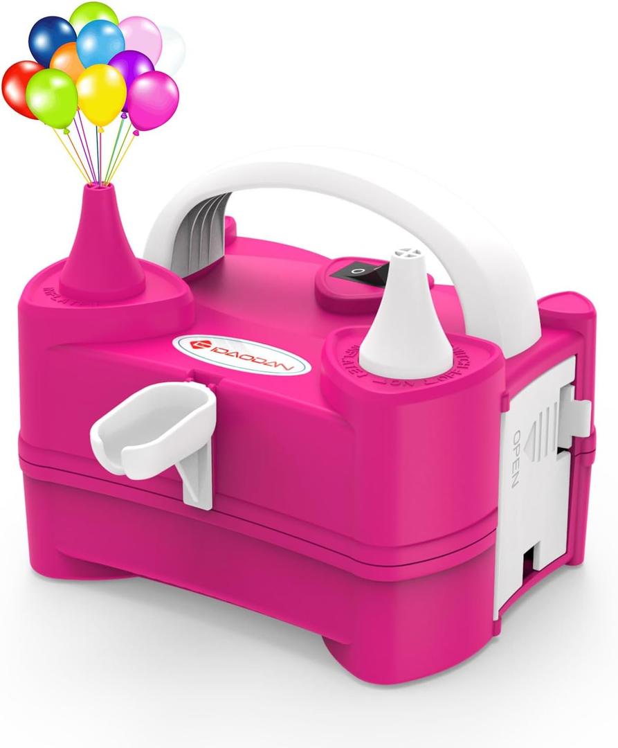 IDAODAN Electric Air Balloon Pump Portable Dual Nozzle 110V 600W Electric Balloon Blower Pump/Electric Balloon Inflator for Kids Party Decoration (Red)