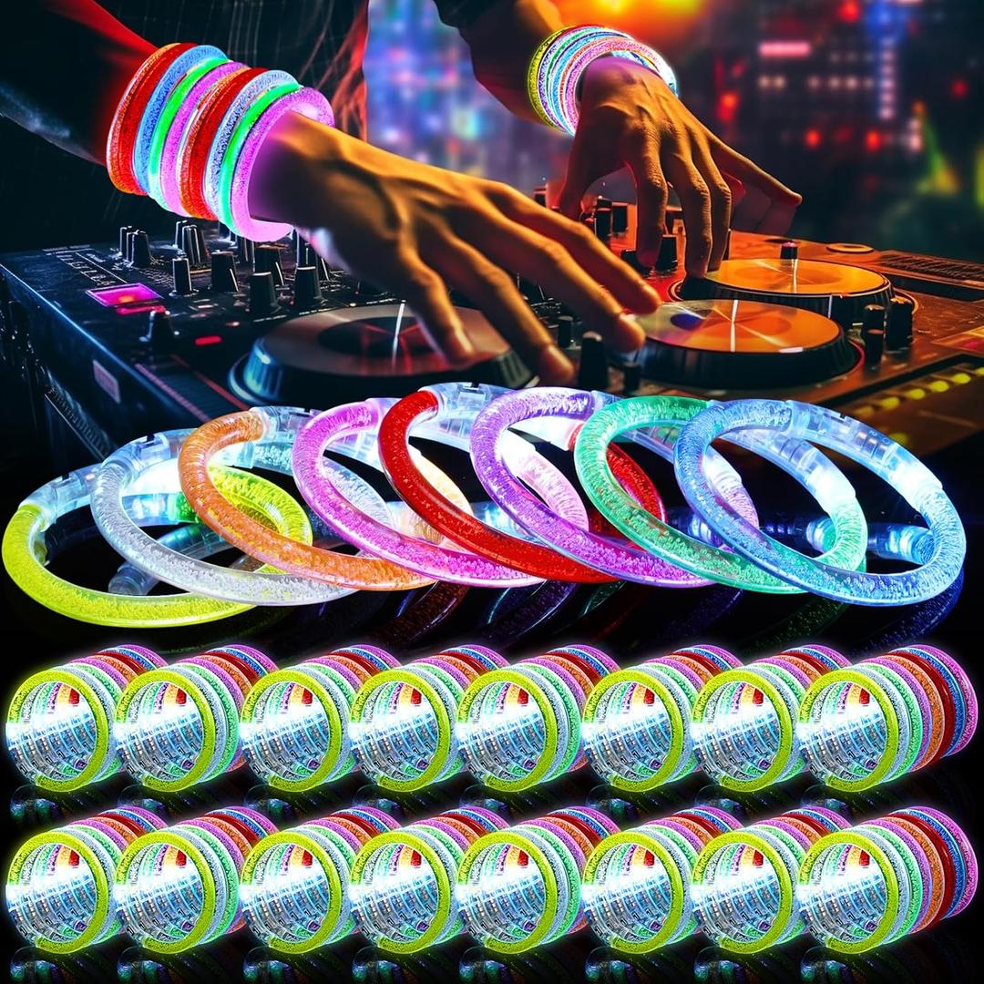 Junkin Glow Sticks Bracelets Glow in The Dark Bracelets LED Flashing Light Up Neon Supplies for Light Up Rave Concert Birthday Carnival Party Favors (8 Color)