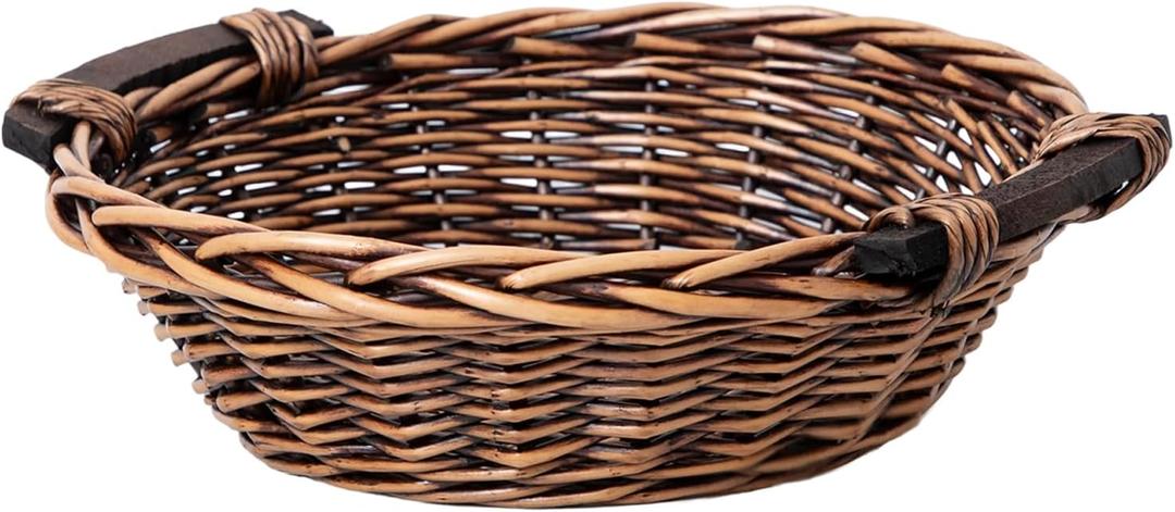 Rattan Bread Basket Round Fruit Baskets Wicker Black and Brown Storage Bowl Set of One