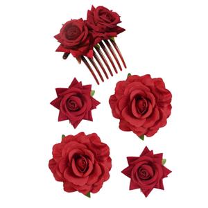 5 Pieces Rose Flower Hair Clip, Red Rose Fabric Floral Brooches, Mexican Hair Flowers Hair Accessories for Women and Girls Wedding Party Halloween