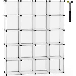 C&AHOME Cube Storage Organizer, 20-Cube Shelves Units, Closet Cabinet, DIY Plastic Modular Book Shelf, Ideal for Bedroom, Living Room, Office, 48.4" L x 12.4" W x 60.6" H Transparent White UPCS20W