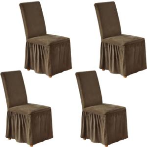 NICEEC Spandex Chair Covers for Dining Chairs Covers Set of 4 Removable Dining Room Chair Covers with Skirt Parson Chair Slipcovers Washable Chair Protector for Kitchen Wedding Party Banquet(Brown)