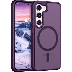 Rayboen for Samsung Galaxy S23 Case Magnetic, [Compatible with Magsafe] Protective Skin Feel Matte Phone Cover for Samsung S23 with Semi-Clear Hard Back & Soft Edge, Matte Purple