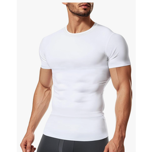TAILONG Short Sleeve Compression Shirt Men Shapewear Slimming Undershirt Body Shaper Tank Top Workout Shirts, Size M