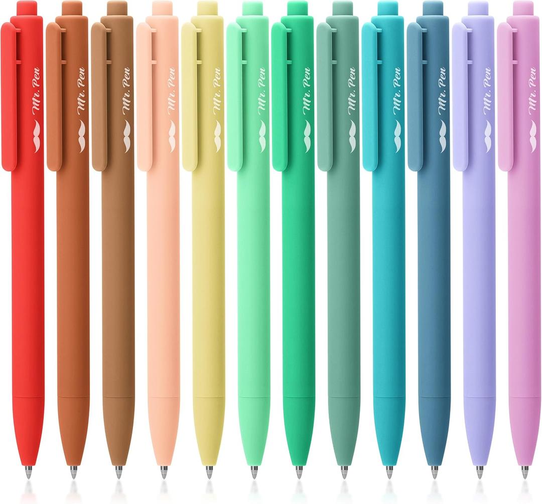 Mr. Pen- Retractable Gel Pen Pack, Assorted Colors, Fast Dry, Fine Point 0.7mm, Retractable, Cute Journaling Pens (12 Pack, Deep Morandi Ink)