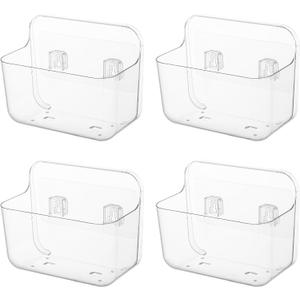 Kitchen Under Sink Cabinet Door Organizer, 4 Pack, Adhesive Clear Acrylic Wall Mount Shelf, Bathroom Makeup Storage Bins, Shower Caddy, Spice Rack, Drink Packet Sponge Dishwasher Pod Holder