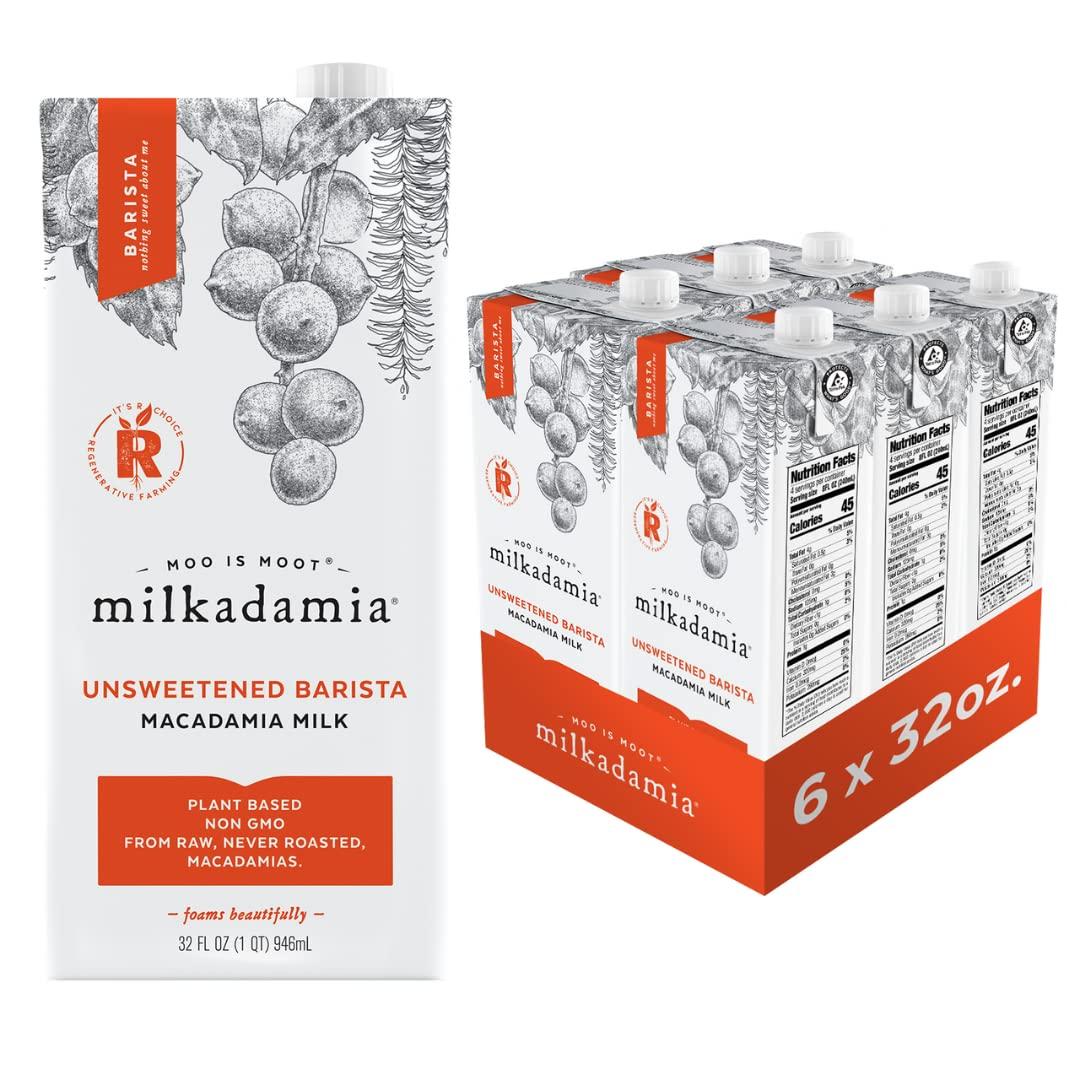 milkadamia Macadamia Milk - Unsweetened Barista - 32 Fl Oz (Pack of 6) - Lactose Free, Vegan, Shelf Stable, Plant Based, Non Dairy, Dairy Free, Best By 21 July 2026