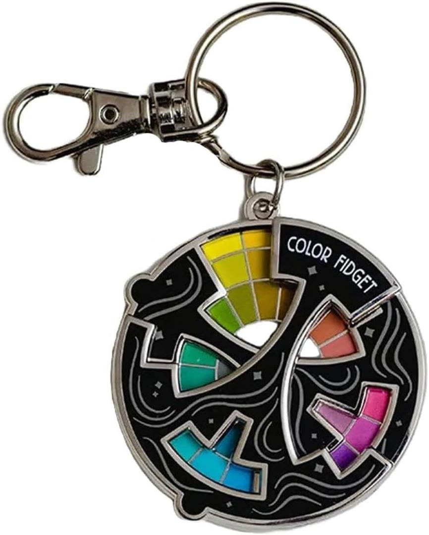 LIU JUN Color Fidget Wheel Keychain, Twenty Colors Wheel Relieving Anxiety Enamel Art Keychains Funny Creative Accessories