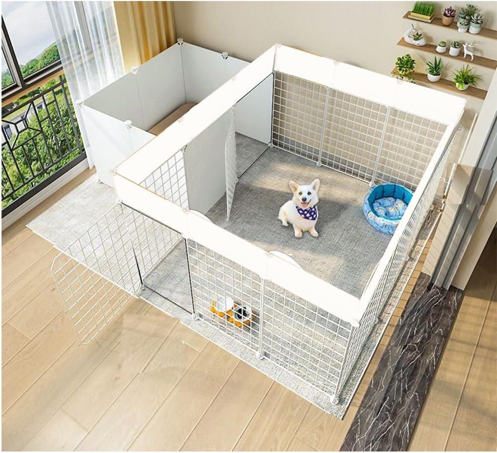 Dog Playpen Indoor with Door, 18 Panel DIY Puppy Play Pen Portable Metal Wire Yard Fence Small Animal Exercise Cage for Small-Sized Dog,Puppy, Rabbit, Guinea Pigs, Turtle,Ferret. (WHITE)