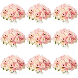 Jexine, 10 Bouquets Artificial Rose Flowers, 120 Pcs, Pink and White, Silk, DIY Bride, Home, Wedding Party Decorations