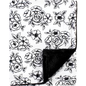 Hudson Baby Unisex Baby Plush Blanket with Furry Binding and Back, Black Toile, One Size