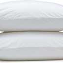 Amazon Basics Down Alternative Bed Pillows and Pillow Protector Case Set, Medium Density, Standard Size 26" x 20", Hypoallergenic, Microfiber, Washable, White, 2-Pack