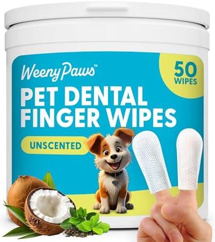 WEENY PAWS Pet Dental Wipes for Dogs & Cats, Remove Bad Breath and Plaque, Easy to use, Dog Finger Toothbrush, Disposable Gentle Cleaning Pet Dental Wipes, Gentle Dog Toothbrush, 50 Wipes, 4 Pack