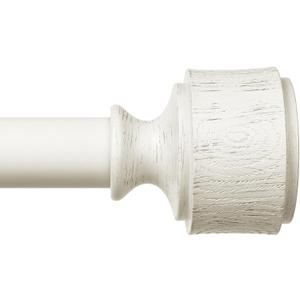 Antique White Wood Curtain Rod, Decorative Heavy Duty Curtain Rods for Windows 30 to 56 Inch, Adjustable Rustic Farmhouse 1'' Metal Drapery Pole with Modern Faux Wood Grain Finials