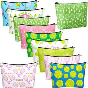 10 Pcs Tennis Makeup Bags Tennis Gifts for Women Ladies Sport Cosmetic Bag Team Inspirational Canvas Zipper Pouch Travel Toiletry Bags Accessories for Sports Lovers Players Coach Team