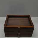 Knife Display Case, Knife Collection Display Holder with Glass Lid, 3-Layer Wooden Pocket Knife Case with Drawers