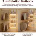Industrial Pipe Clothes Racks with LED Lights& Shelves, Heavy Duty Adjustable Garment Hanger with Shelves, 2 Installation Methods Closet Storage System for Wardrobe Organization,Gold