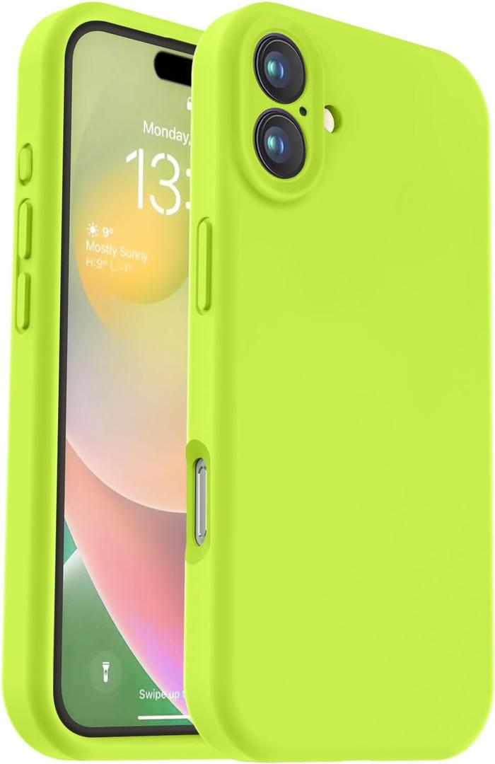 Vooii Compatible with iPhone 16 Case, Liquid Silicone Upgrade [Camera Protection] [Soft Anti-Scratch Microfiber Lining] Shockproof Phone Case for iPhone 16 6.1 inch - Fluorescent Green