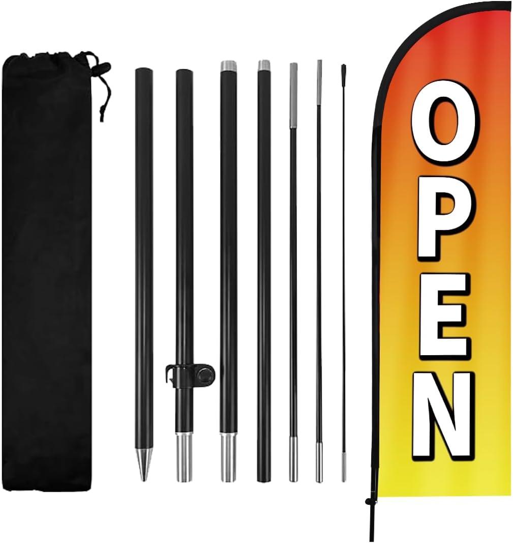 Open Feather Flag, 8.2ft Open flag for Business with Aluminum Pole and Ground Stake, Commercial Open Sign for Outside Business Swooper Flag Advertisng Feather Banner