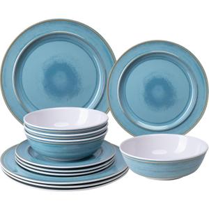 12 Piece Melamine Dinnerware Sets, Dinner Dishes Set, Plates and Bowls Sets, Service for 4, Indoor and Outdoor Use, Lightweight Unbreakable,Dishwasher Safe