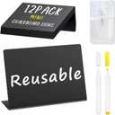 PigPotParty 12 Pcs Food Labels for Party Buffet w/Cleaning Spray, 4"x3" Mini Chalkboard Signs for Food Display, Table Place Cards - Name Tags- Small Chalk Board Signs, w/ 2 Markers