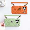 UnnFiko Wallet Phone Case Compatible with iPhone 17 Pro Max, Cute Light Luxury Bag Design, Purse Flip Card Pouch Cover Soft Silicone Case with Handstrap Long Shoulder Strap (Orange, iPhone 17 Pro Max)